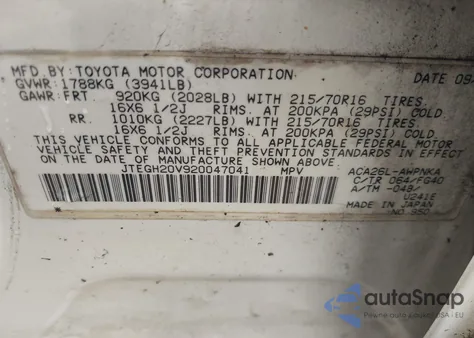 2002 Toyota Rav4 из США, поврежденный, VIN JTEGH20V920047041